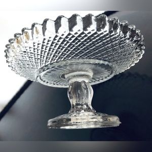Diamond pattern Crystal pedestal plate Candleholder studio crystal 3" x 5 1/4"
